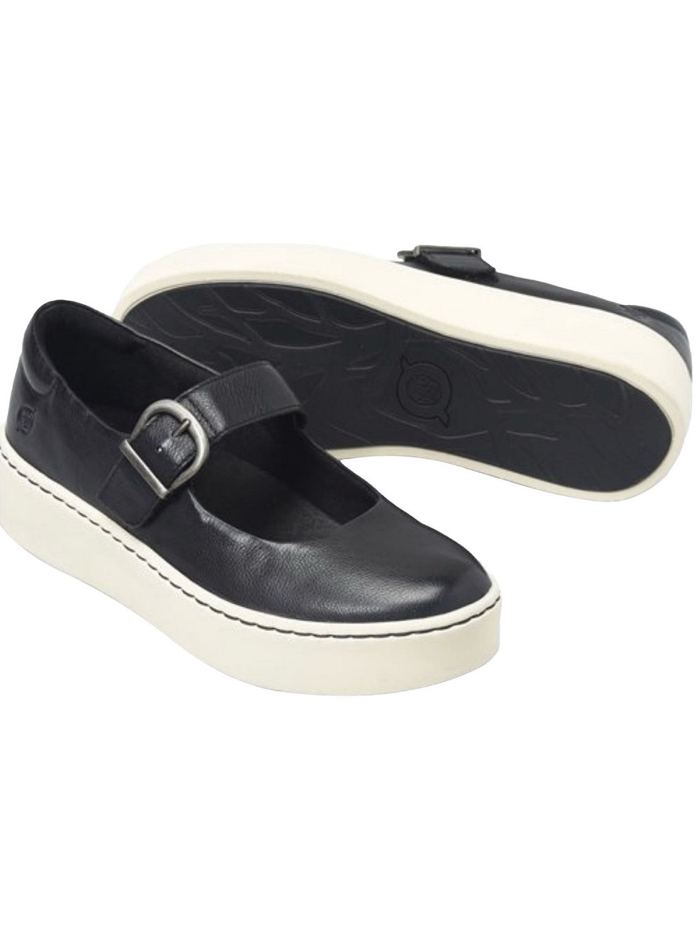 Born Black Leather Mary Jane Platform Clogs with White Sole